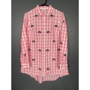 Crown & Ivy Pink Gingham Flamingo Embroidered